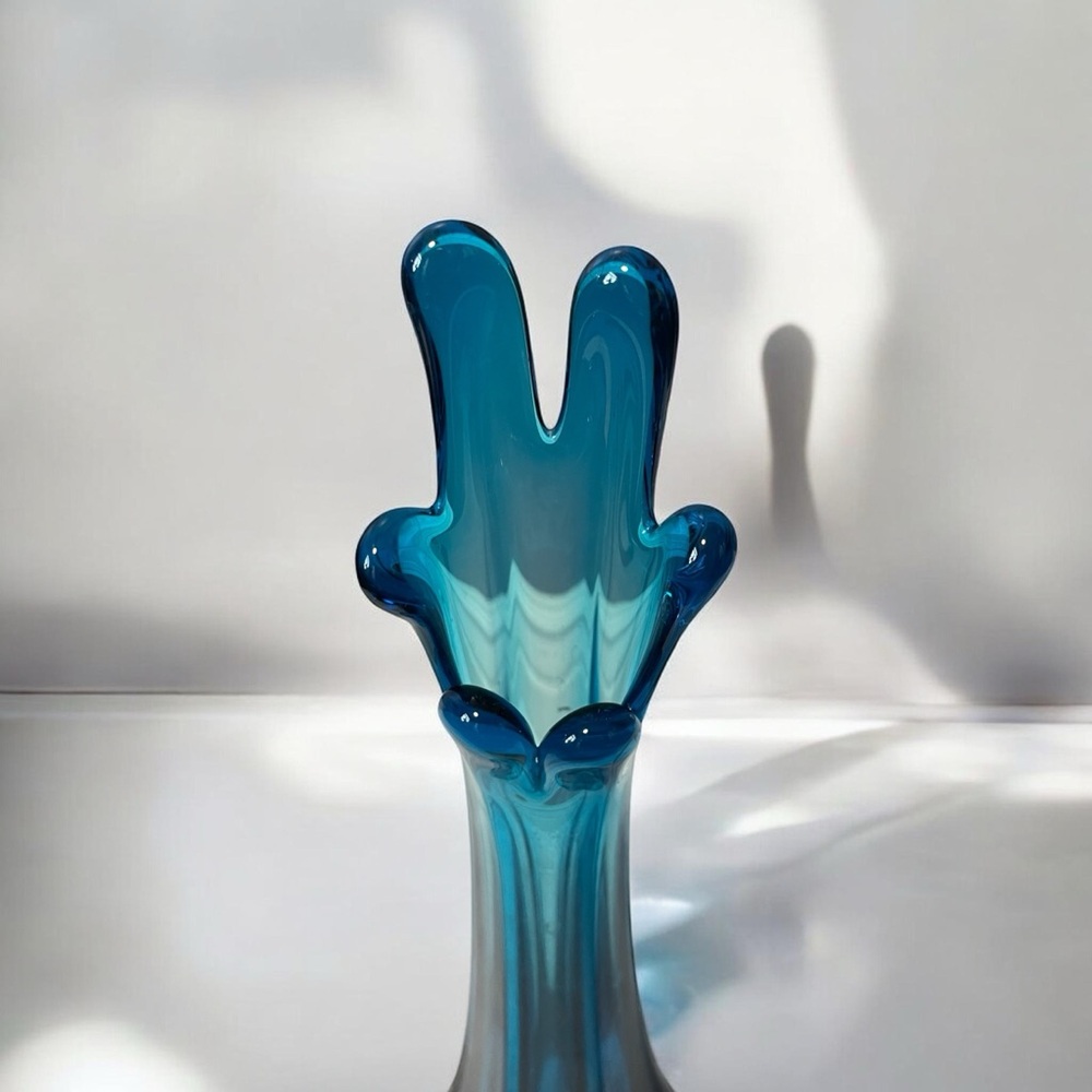 Vintage Viking Bluenique Swung Vase: MCM Blue Art Glass, 17” - Picture 3 of 4